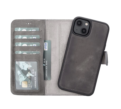 Apple iPhone 14 Uyumlu Deri Cüzdanlı Kılıf MWWN VS4EF Gri Apple iPhone 14 Uyumlu Deri Cüzdanlı Kılıf MWWN VS4EF Gri