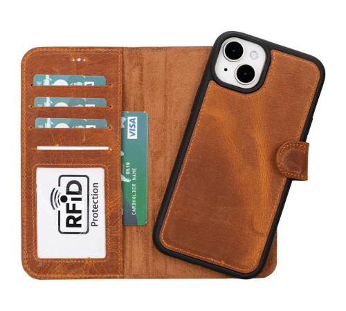 Apple iPhone 15 Plus Uyumlu Deri Cüzdanlı Kılıf MWWN G19 Taba Apple iPhone 15 Plus Uyumlu Deri Cüzdanlı Kılıf MWWN G19 Taba