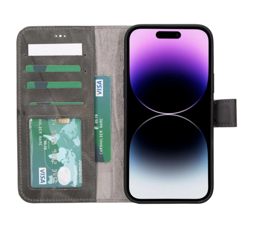 Apple iPhone 15 Plus Uyumlu Deri Cüzdanlı Kılıf MWWN VS4EF Gri Apple iPhone 15 Plus Uyumlu Deri Cüzdanlı Kılıf MWWN VS4EF Gri
