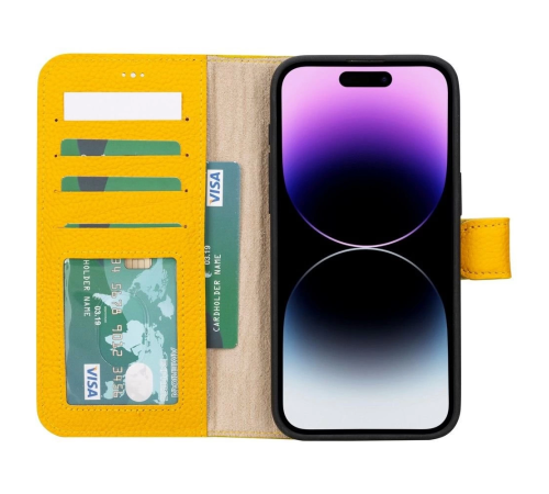 Apple iPhone 15 Pro Max Uyumlu Deri Cüzdanlı Kılıf MWWN FL12 Sarı Apple iPhone 15 Pro Max Uyumlu Deri Cüzdanlı Kılıf MWWN FL12 Sarı