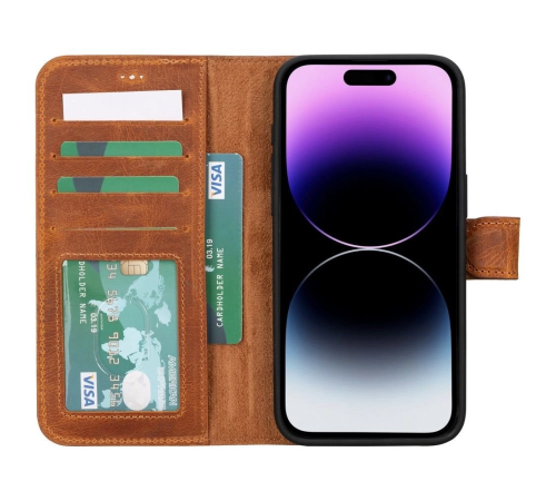 Apple iPhone 15 Pro Max Uyumlu Deri Cüzdanlı Kılıf MWWN G19 Taba Apple iPhone 15 Pro Max Uyumlu Deri Cüzdanlı Kılıf MWWN G19 Taba