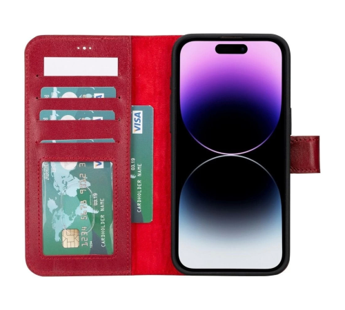 Apple iPhone 15 Pro Max Uyumlu Deri Cüzdanlı Kılıf MWWN V4EF Kırmızı Apple iPhone 15 Pro Max Uyumlu Deri Cüzdanlı Kılıf MWWN V4EF Kırmızı