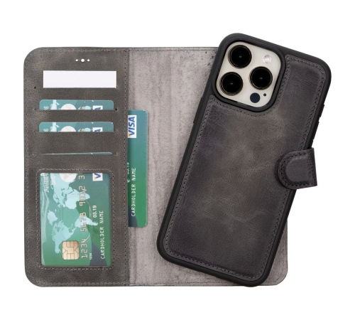 Apple iPhone 15 Pro Max Uyumlu Deri Cüzdanlı Kılıf MWWN VS4EF Gri Apple iPhone 15 Pro Max Uyumlu Deri Cüzdanlı Kılıf MWWN VS4EF Gri