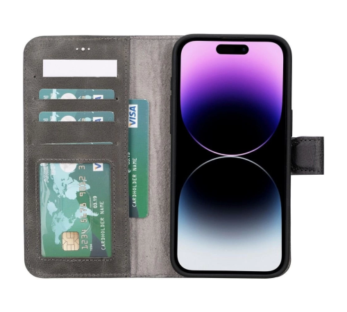 Apple iPhone 15 Pro Max Uyumlu Deri Cüzdanlı Kılıf MWWN VS4EF Gri Apple iPhone 15 Pro Max Uyumlu Deri Cüzdanlı Kılıf MWWN VS4EF Gri