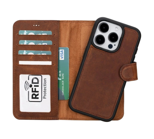 Apple iPhone 15 Pro Uyumlu Deri Cüzdanlı Kılıf MWWN G2 Kahve Apple iPhone 15 Pro Uyumlu Deri Cüzdanlı Kılıf MWWN G2 Kahve