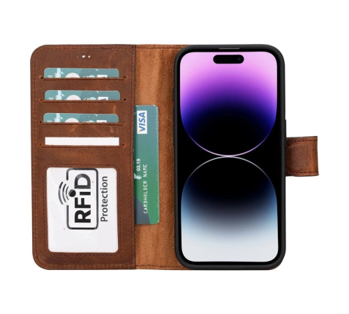 Apple iPhone 15 Pro Uyumlu Deri Cüzdanlı Kılıf MWWN G2 Kahve Apple iPhone 15 Pro Uyumlu Deri Cüzdanlı Kılıf MWWN G2 Kahve