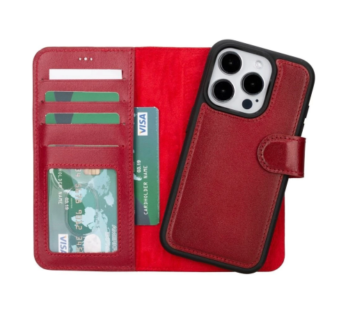 Apple iPhone 15 Pro Uyumlu Deri Cüzdanlı Kılıf MWWN V4EF Kırmızı Apple iPhone 15 Pro Uyumlu Deri Cüzdanlı Kılıf MWWN V4EF Kırmızı