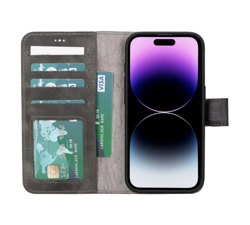Apple iPhone 15 Pro Uyumlu Deri Cüzdanlı Kılıf MWWN VS4EF Gri Apple iPhone 15 Pro Uyumlu Deri Cüzdanlı Kılıf MWWN VS4EF Gri