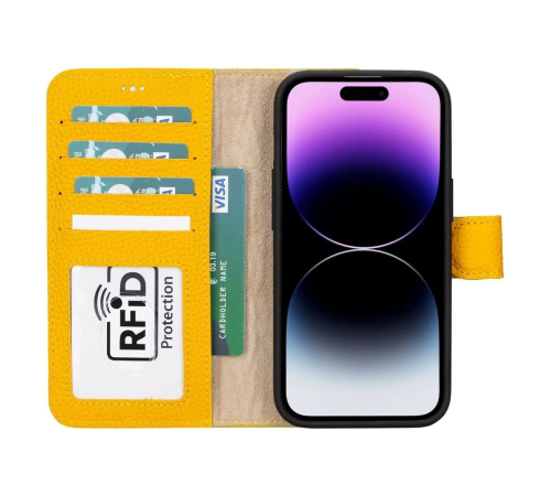 Apple iPhone 15 Uyumlu Deri Cüzdanlı Kılıf MWWN FL12 Sarı Apple iPhone 15 Uyumlu Deri Cüzdanlı Kılıf MWWN FL12 Sarı