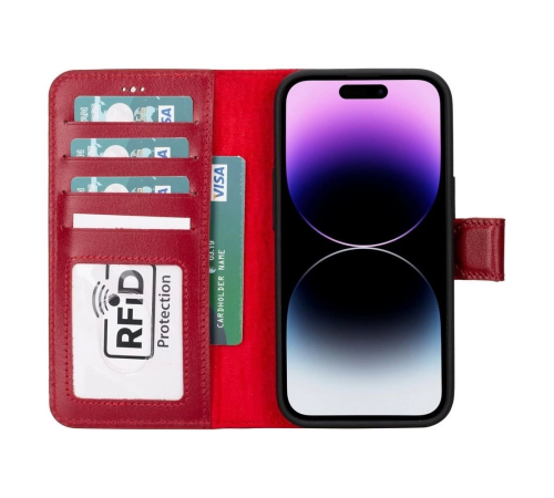 Apple iPhone 15 Uyumlu Deri Cüzdanlı Kılıf MWWN V4EF Kırmızı Apple iPhone 15 Uyumlu Deri Cüzdanlı Kılıf MWWN V4EF Kırmızı