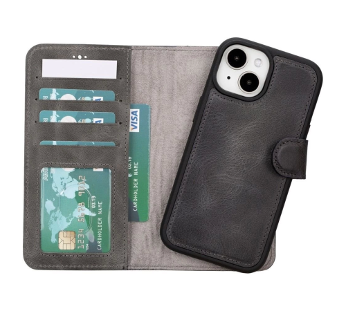 Apple iPhone 15 Uyumlu Deri Cüzdanlı Kılıf MWWN VS4EF Gri Apple iPhone 15 Uyumlu Deri Cüzdanlı Kılıf MWWN VS4EF Gri