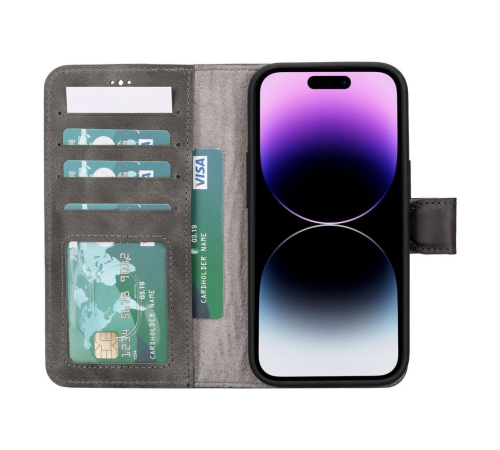 Apple iPhone 15 Uyumlu Deri Cüzdanlı Kılıf MWWN VS4EF Gri Apple iPhone 15 Uyumlu Deri Cüzdanlı Kılıf MWWN VS4EF Gri