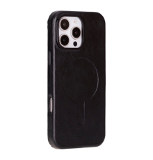 Apple iPhone 16 Pro Max uyumlu, Hakiki Deri, El Yapımı Kılıf, Parlak Siyah