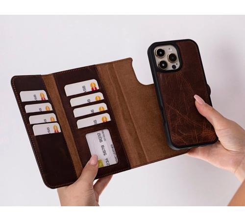 Apple iPhone 16 Pro uyumlu, Hakiki Deri, El Yapımı, Cüzdanlı Kılıf, Antik Kahve Apple iPhone 16 Pro uyumlu, Hakiki Deri, El Yapımı, Cüzdanlı Kılıf, Antik Kahve