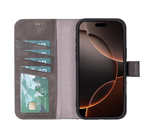 Apple iPhone 16 Pro uyumlu, Hakiki Deri, El Yapımı, Cüzdanlı Kılıf, Gölgeli Gri Apple iPhone 16 Pro uyumlu, Hakiki Deri, El Yapımı, Cüzdanlı Kılıf, Gölgeli Gri