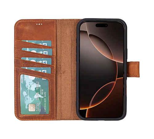 Apple iPhone 16 Pro uyumlu, Hakiki Deri, El Yapımı, Cüzdanlı Kılıf, Karamel Apple iPhone 16 Pro uyumlu, Hakiki Deri, El Yapımı, Cüzdanlı Kılıf, Karamel