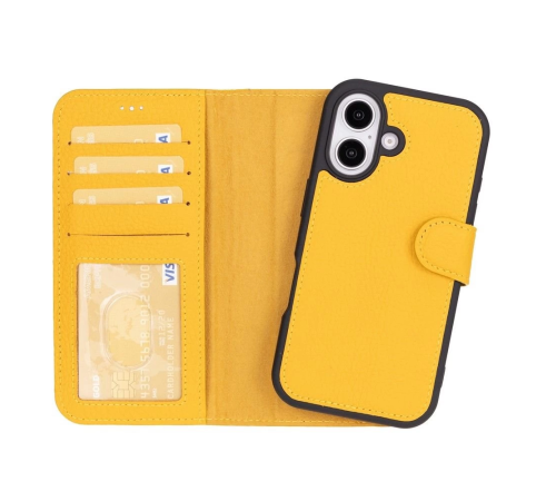 Apple iPhone 16 uyumlu, Hakiki Deri, El Yapımı, Cüzdanlı Kılıf, Limon Sarı Apple iPhone 16 uyumlu, Hakiki Deri, El Yapımı, Cüzdanlı Kılıf, Limon Sarı
