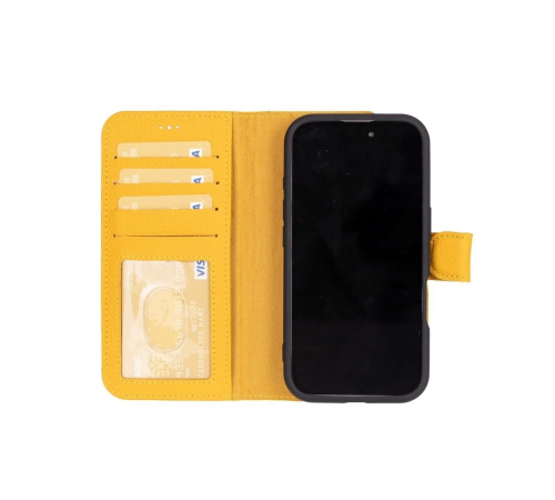 Apple iPhone 16 uyumlu, Hakiki Deri, El Yapımı, Cüzdanlı Kılıf, Limon Sarı Apple iPhone 16 uyumlu, Hakiki Deri, El Yapımı, Cüzdanlı Kılıf, Limon Sarı
