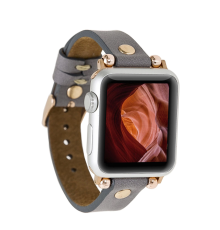 Apple Watch Uyumlu Deri Kordon 38-40-41mm GT RST9 Gri