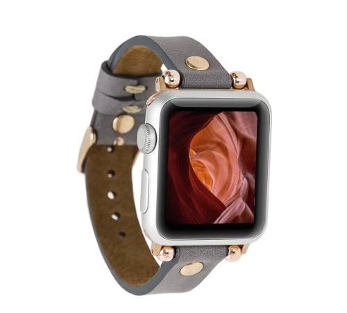 Apple Watch Uyumlu Deri Kordon 38-40-41mm GT RST9 Gri Apple Watch Uyumlu Deri Kordon 38-40-41mm GT RST9 Gri
