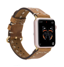 Apple Watch Uyumlu Deri Kordon 42-44-45mm Aqua V18 Taba