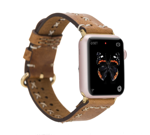 Apple Watch Uyumlu Deri Kordon 42-44-45mm Aqua V18 Taba Apple Watch Uyumlu Deri Kordon 42-44-45mm Aqua V18 Taba