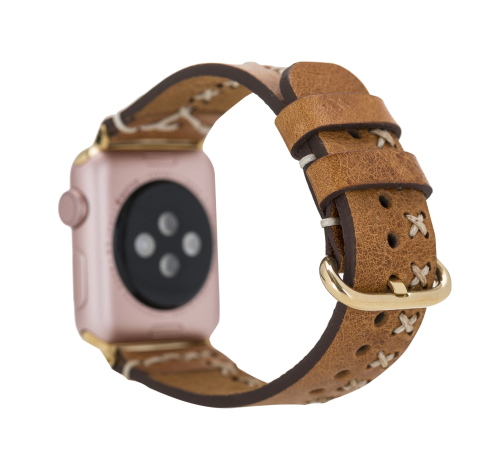 Apple Watch Uyumlu Deri Kordon 42-44-45mm Aqua V18 Taba Apple Watch Uyumlu Deri Kordon 42-44-45mm Aqua V18 Taba
