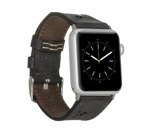 Apple Watch Uyumlu Deri Kordon 42-44-45mm BT Siyah