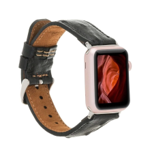 Apple Watch Uyumlu Deri Kordon 42-44-45mm DE5 Siyah