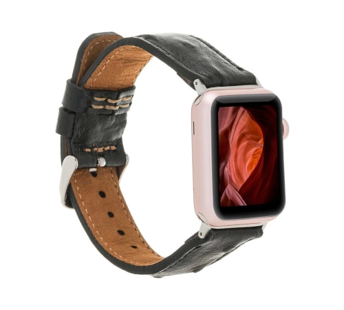 Apple Watch Uyumlu Deri Kordon 42-44-45mm DE5 Siyah Apple Watch Uyumlu Deri Kordon 42-44-45mm DE5 Siyah
