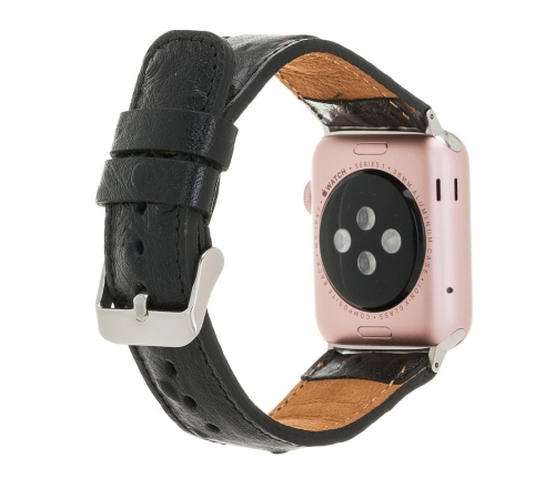 Apple Watch Uyumlu Deri Kordon 42-44-45mm DE5 Siyah Apple Watch Uyumlu Deri Kordon 42-44-45mm DE5 Siyah