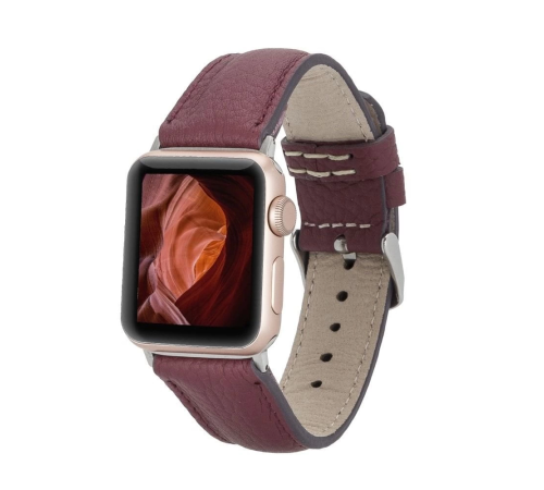 Apple Watch Uyumlu Deri Kordon 42-44-45mm FL6 Bordo Apple Watch Uyumlu Deri Kordon 42-44-45mm FL6 Bordo