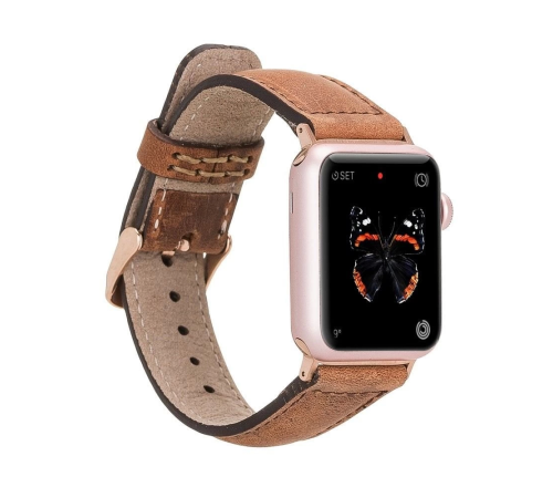 Apple Watch Uyumlu Deri Kordon 42-44-45mm G19 Taba Apple Watch Uyumlu Deri Kordon 42-44-45mm G19 Taba