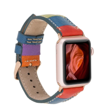 Apple Watch Uyumlu Deri Kordon 42-44-45mm Gökkuşağı