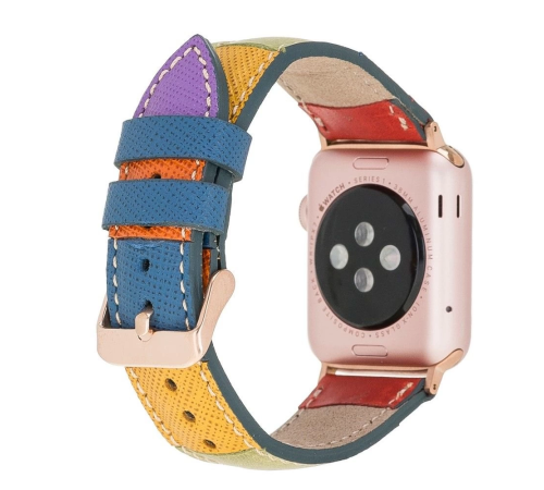 Apple Watch Uyumlu Deri Kordon 42-44-45mm Gökkuşağı