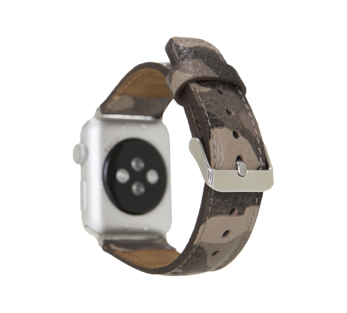 Apple Watch Uyumlu Deri Kordon 42-44-45mm Kamuflaj Bej Apple Watch Uyumlu Deri Kordon 42-44-45mm Kamuflaj Bej