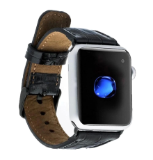 Apple Watch Uyumlu Deri Kordon 42-44-45mm Kroko Siyah