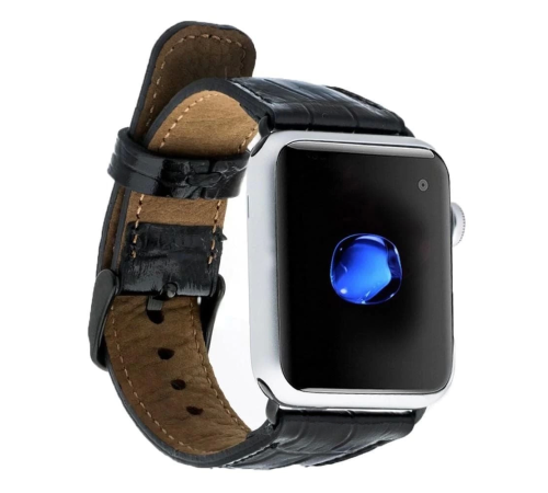 Apple Watch Uyumlu Deri Kordon 42-44-45mm Kroko Siyah Apple Watch Uyumlu Deri Kordon 42-44-45mm Kroko Siyah