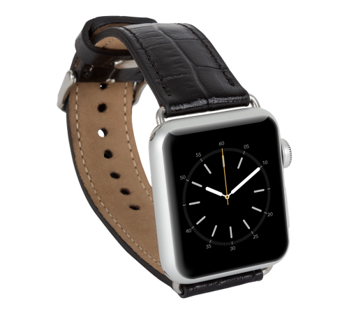 Apple Watch Uyumlu Deri Kordon 42-44-45mm Kroko Siyah Apple Watch Uyumlu Deri Kordon 42-44-45mm Kroko Siyah