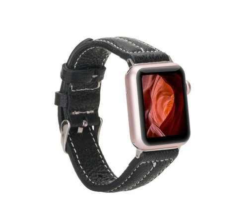 Apple Watch Uyumlu Deri Kordon 42-44-45mm NM3-AS1 Siyah Apple Watch Uyumlu Deri Kordon 42-44-45mm NM3-AS1 Siyah