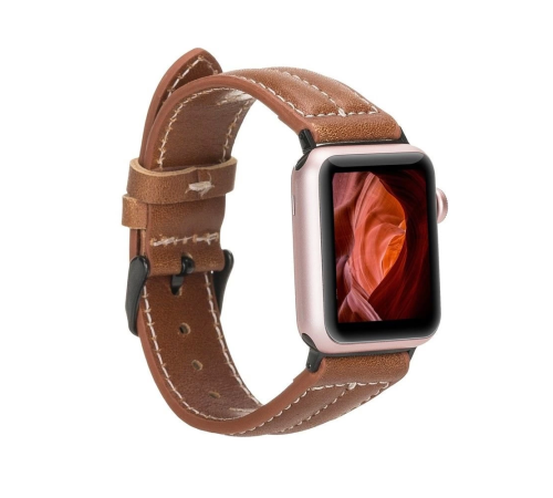 Apple Watch Uyumlu Deri Kordon 42-44-45mm NM3-AS2 Taba Apple Watch Uyumlu Deri Kordon 42-44-45mm NM3-AS2 Taba
