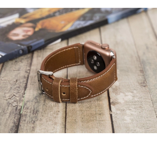 Apple Watch Uyumlu Deri Kordon 42-44-45mm NM4-AS2 Taba Apple Watch Uyumlu Deri Kordon 42-44-45mm NM4-AS2 Taba
