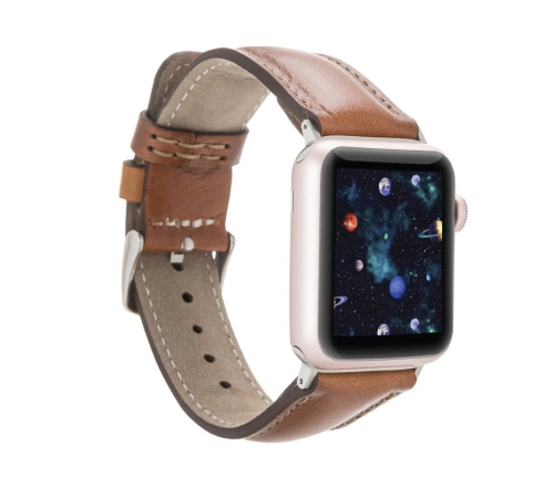Apple Watch Uyumlu Deri Kordon 42-44-45mm RST2EF Taba Apple Watch Uyumlu Deri Kordon 42-44-45mm RST2EF Taba