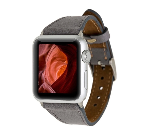 Apple Watch Uyumlu Deri Kordon 42-44-45mm Slim RST9 Gri Apple Watch Uyumlu Deri Kordon 42-44-45mm Slim RST9 Gri