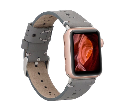 Apple Watch Uyumlu Deri Kordon BA8 42-44-45mm RST9 Gri