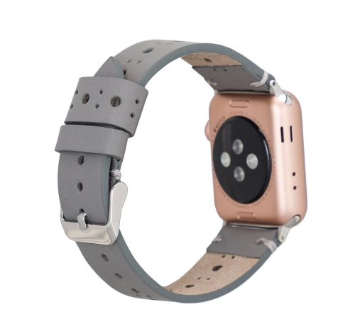 Apple Watch Uyumlu Deri Kordon BA8 42-44-45mm RST9 Gri