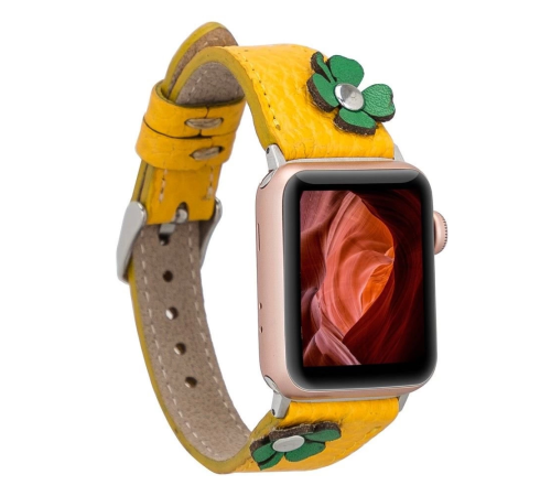 Apple Watch Uyumlu Deri Kordon Clover 42-44-45mm TR FL12 Apple Watch Uyumlu Deri Kordon Clover 42-44-45mm TR FL12