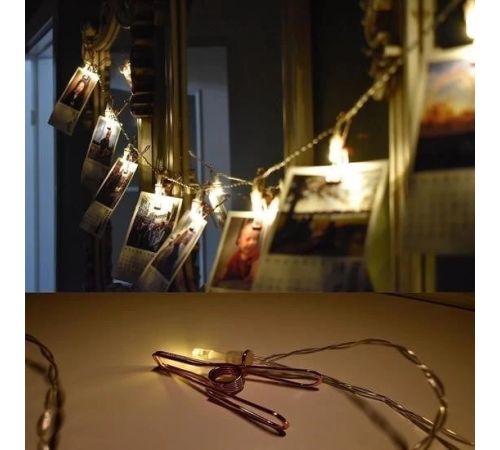 Bakır Renkli Led Işıklı Fotoğraf Asma Işık Süsleme Mandalları