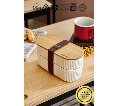 Bambu Kapaklı Lunch Box Kahvaltılık Saklama Kabı Large Bölmeli