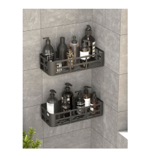 Banyo Duş Rafı 2'li Yapışkanlı ve Deliksiz Duş Organizer Suya Dayanıklı Siyah Raf